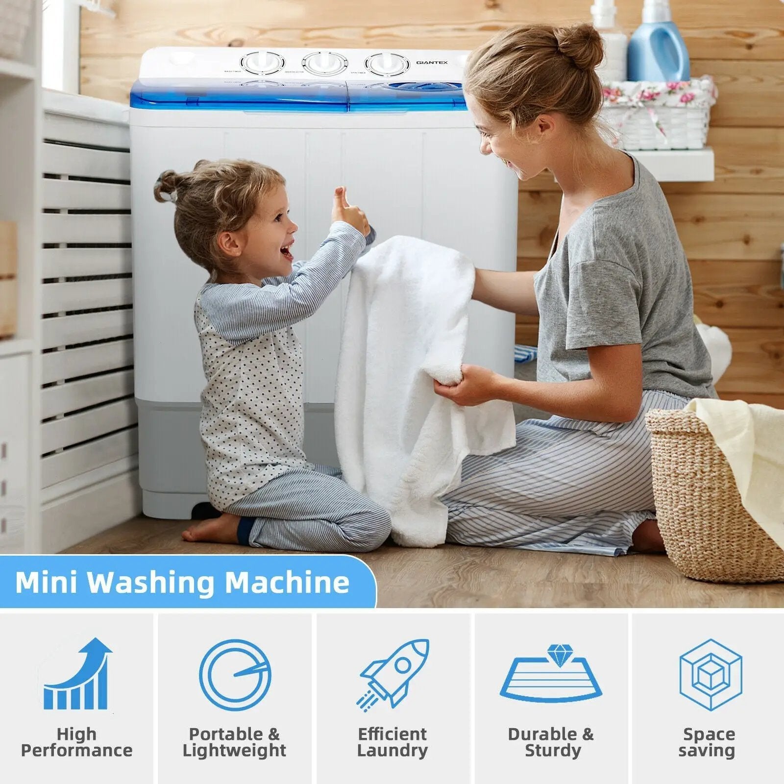 2-in-1 Portable 22lbs Capacity Washing Machine with Timer Control by DirectDeals