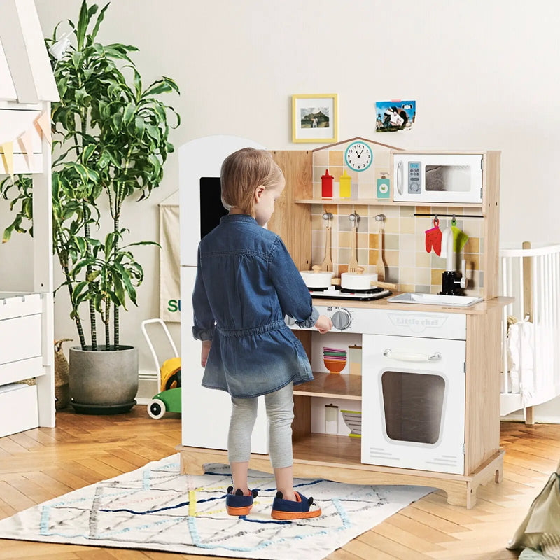 Wooden Kids Pretend Kitchen Playset Cooking Play Toy with Utensils and Sound by DirectDeals