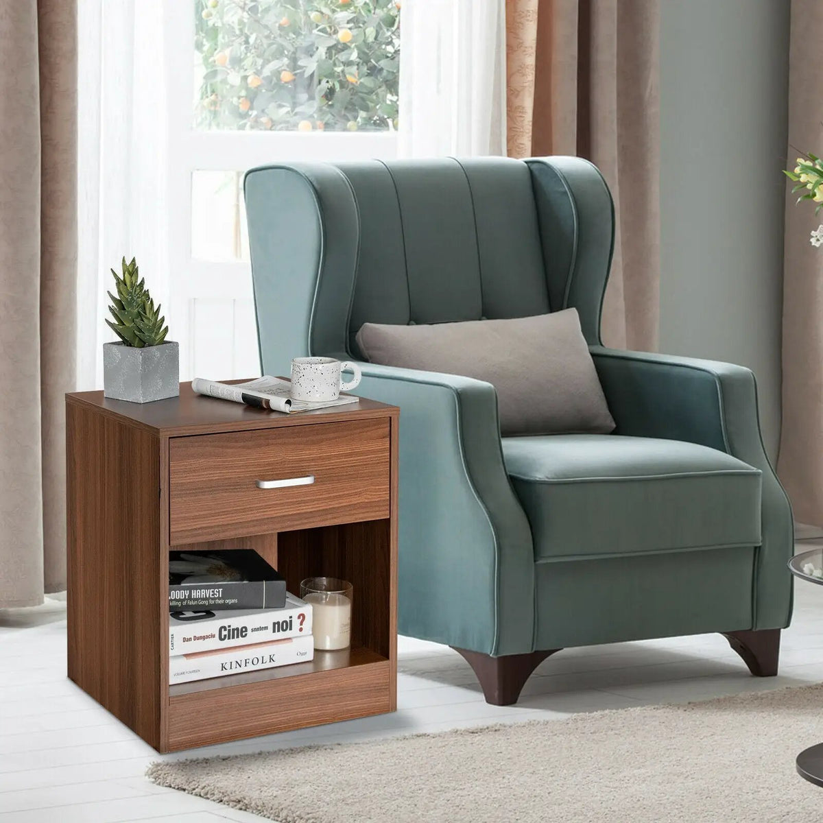 Modern Nightstand with Storage Drawer and Cabinet, photo 4 of 16