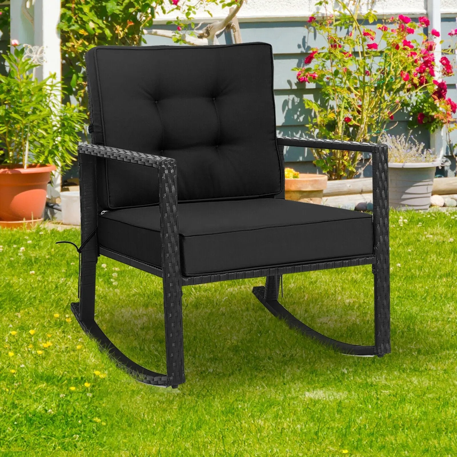 Patio Rattan Rocker Outdoor Glider Rocking Chair Cushion Lawn by DirectDeals