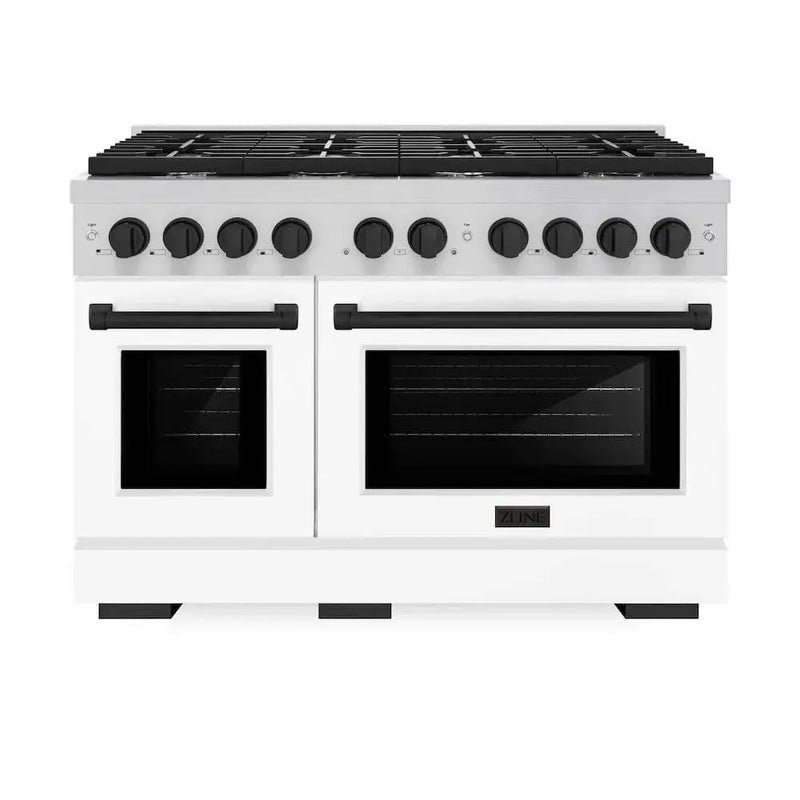 ZLINE 48"Gas Range, Convection Oven White, Matte Black, SGRZ-WM-48-MB by Farmhouse Kitchen and Bath