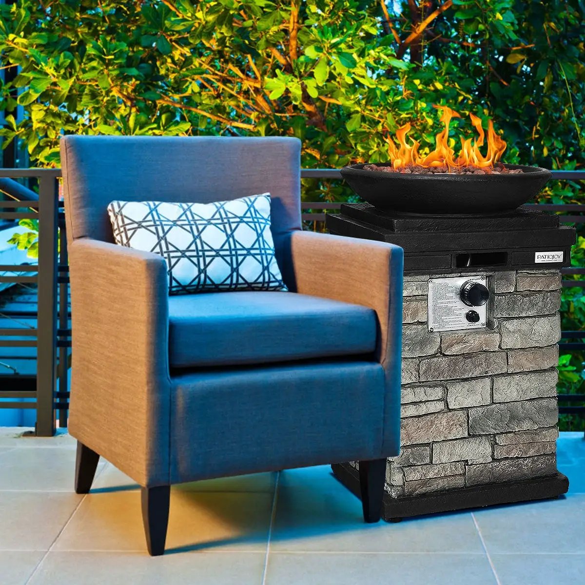 40000BTU Outdoor Propane Burning Fire Bowl Column Realistic Look Firepit Heater, photo 2 of 16