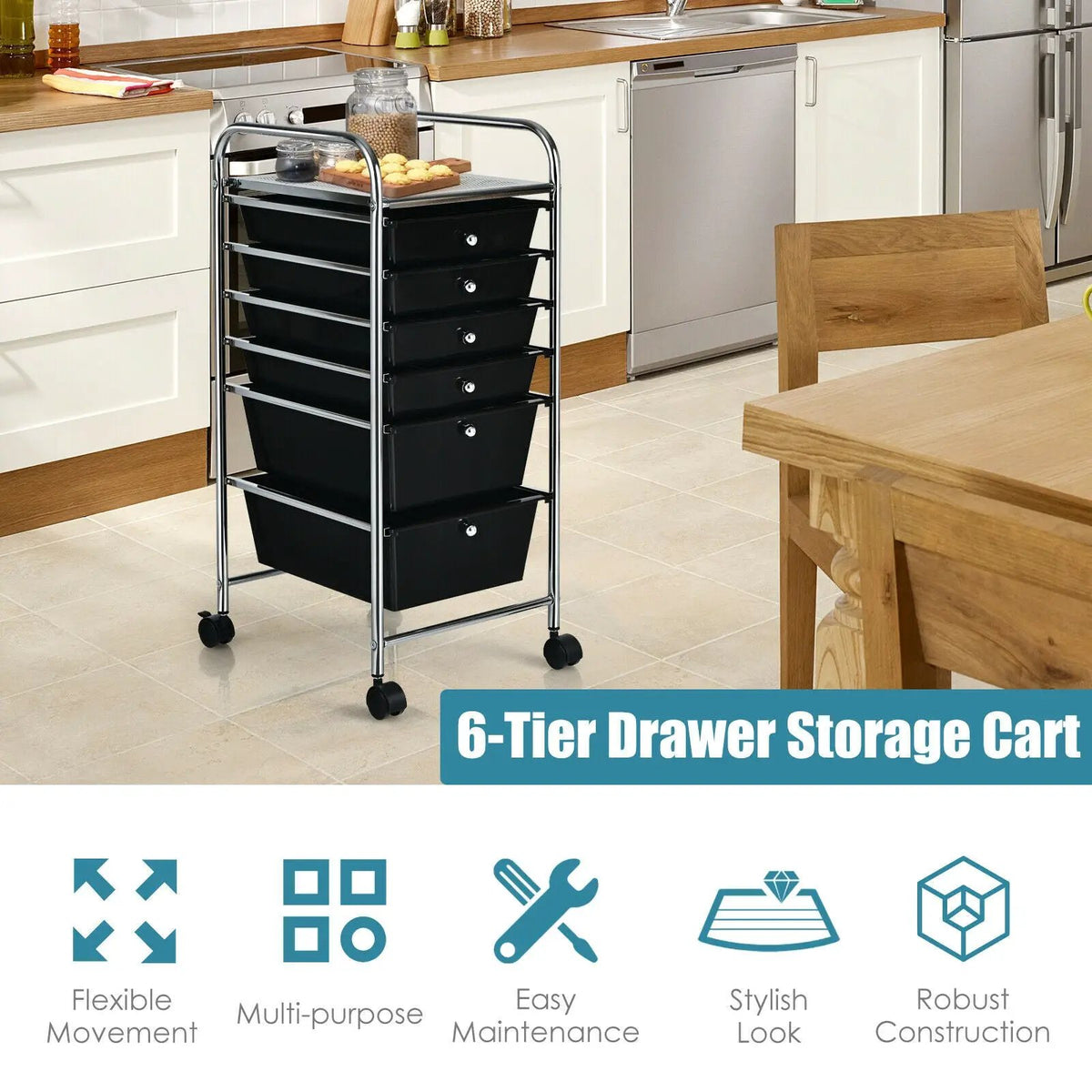 6 Drawers Rolling Storage Cart Organizer, photo 6 of 19