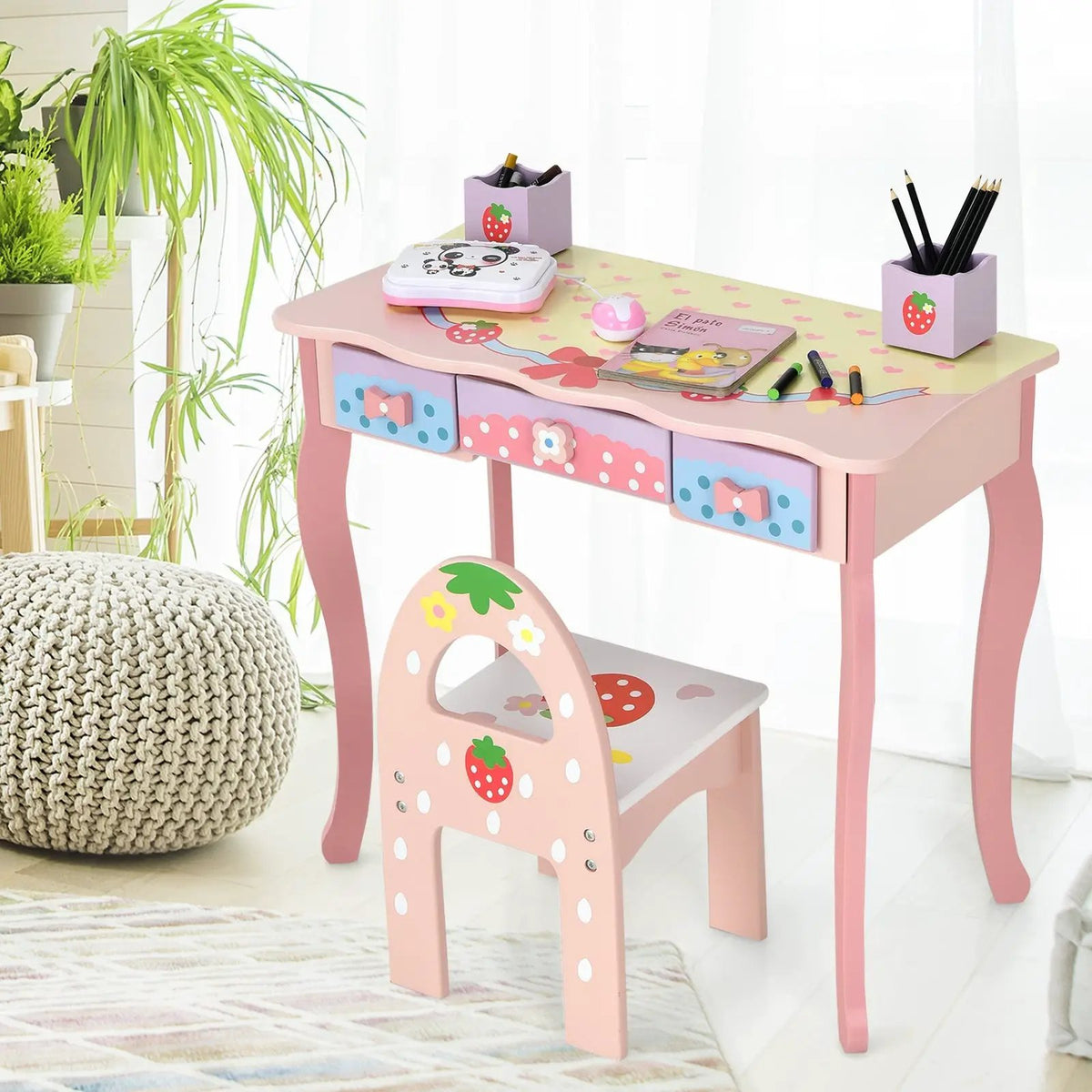 Kids Vanity Princess Makeup Dressing Table Chair Set with Tri-fold Mirror, photo 6 of 9
