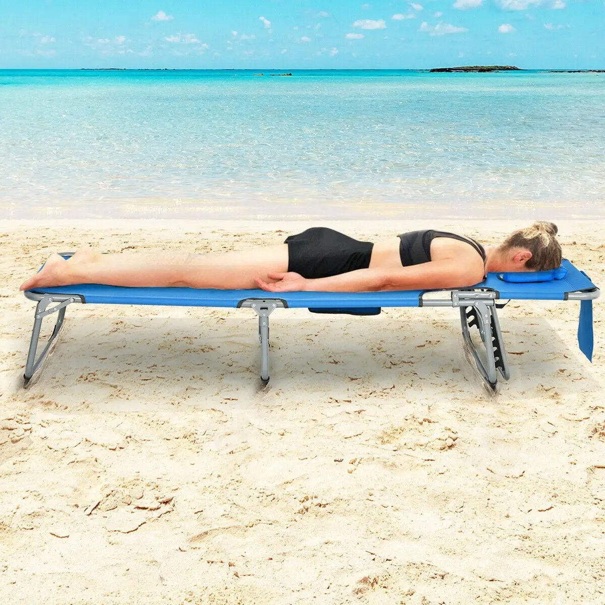 Folding Beach Lounge Chair with Pillow for Outdoor-Blue by DirectDeals