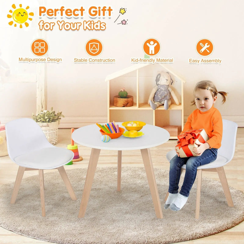 Modern Kids Activity Play Table and 2 Chairs Set with Beech Leg Cushion-White by DirectDeals