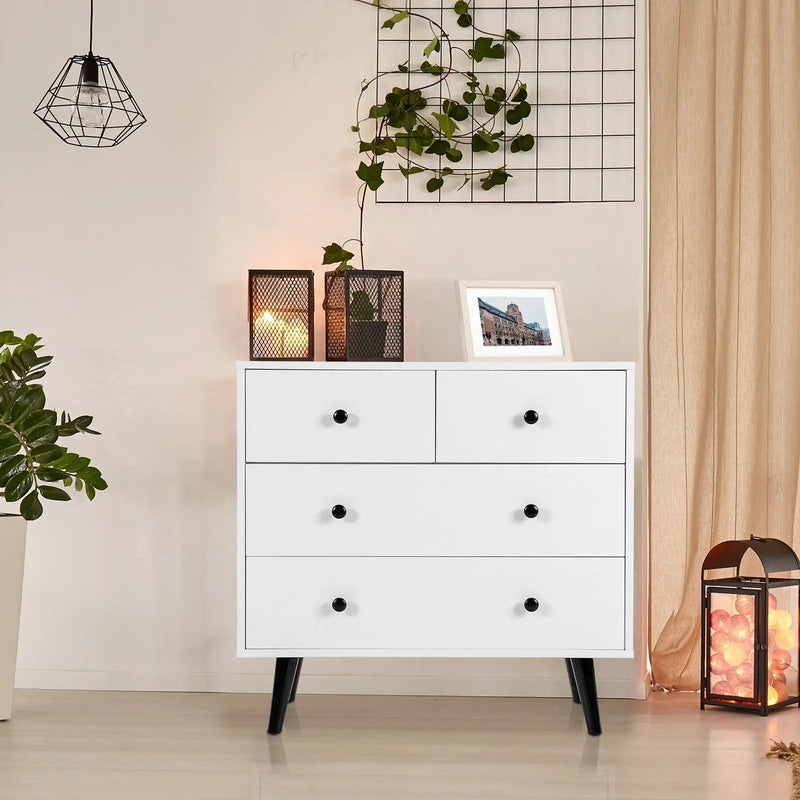 4 Drawers Dresser Chest of Drawers Free Standing Sideboard Cabinet-White by DirectDeals