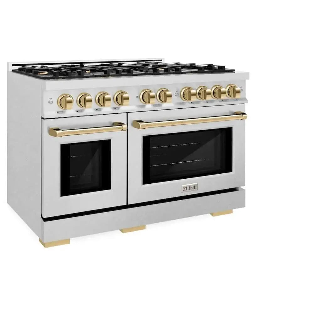 ZLINE 48" Select Dual Fuel Range Gas Cooktop Electric Convection Oven DuraSnow® Stainless Steel Gold HDRSZ-48-G by Farmhouse Kitchen and Bath
