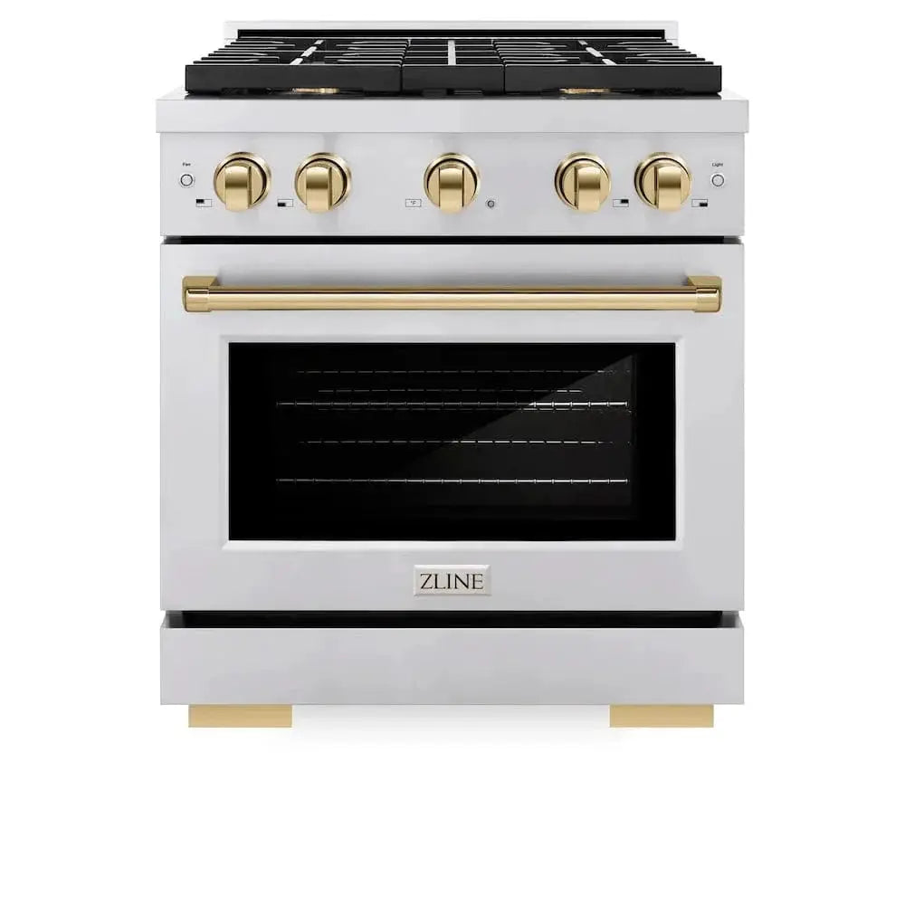 ZLINE 30"Paramount Dual Fuel Range Stainless Steel Gold SDRZ-30-G by Farmhouse Kitchen and Bath