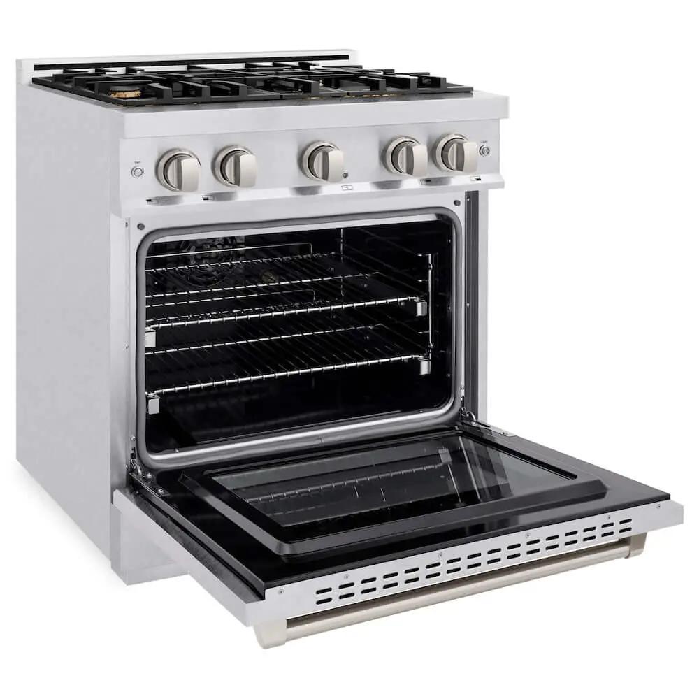 ZLINE 30" Select Gas Range Convection Gas Oven DuraSnow® Stainless Steel Brass Burners HGRS-BR-30 by Farmhouse Kitchen and Bath