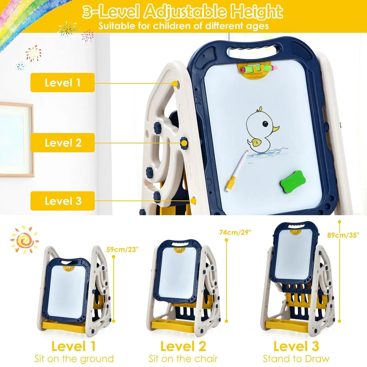 3-in-1 Kids Art Easel Double-Sided Tabletop Easel with Art Accessories, photo 7 of 9