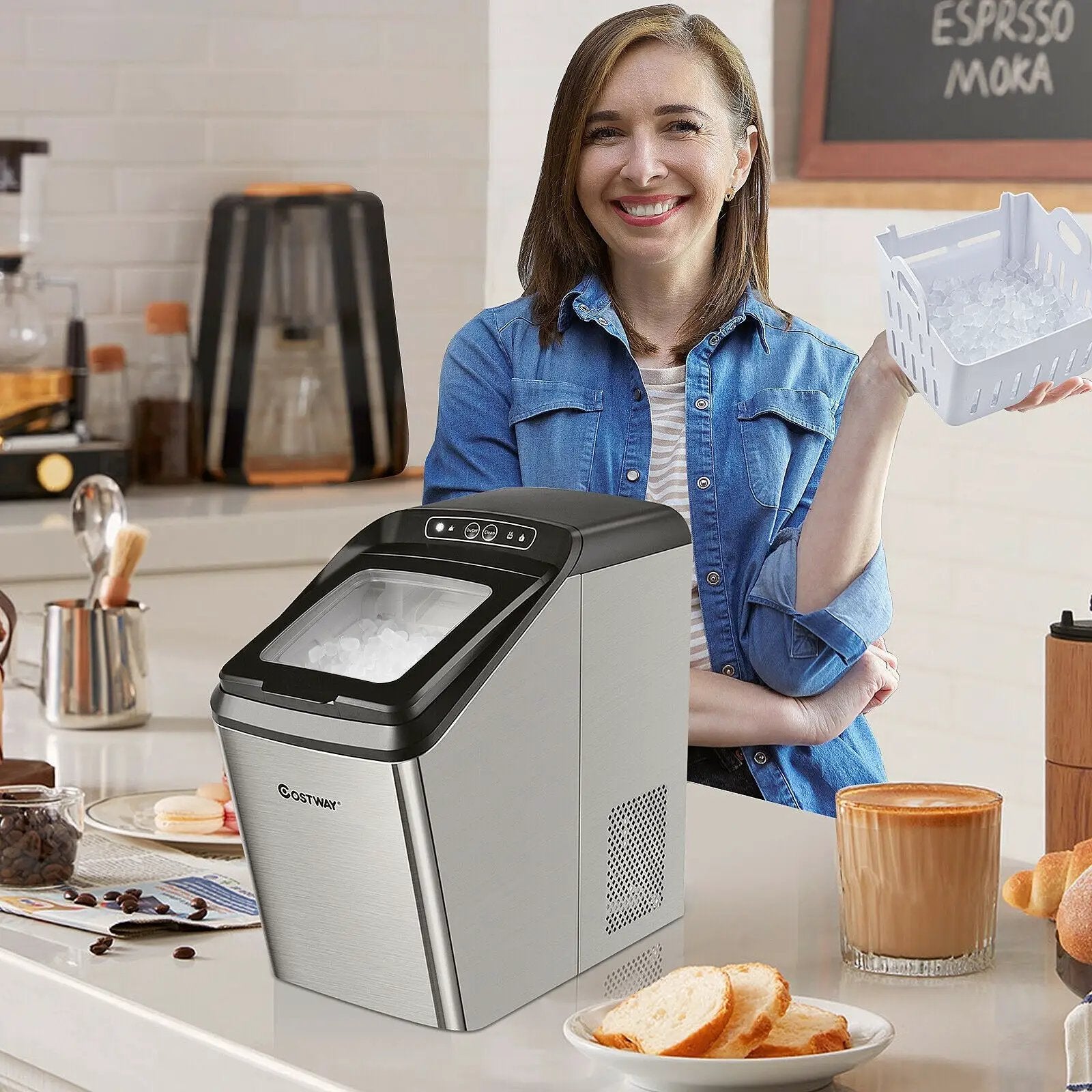 Ice Making Machine with 29 Pounds Pebble Ice per Day-Silver by DirectDeals