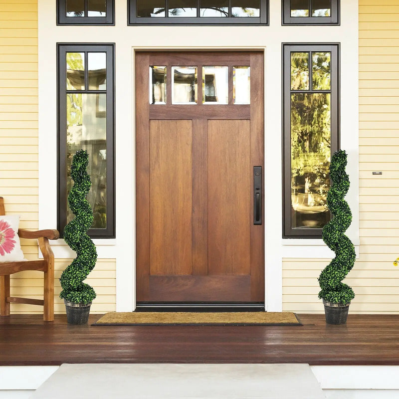 2 Pack 4 Feet Artificial Spiral Boxwood Topiary Indoor Outdoor Decor by DirectDeals