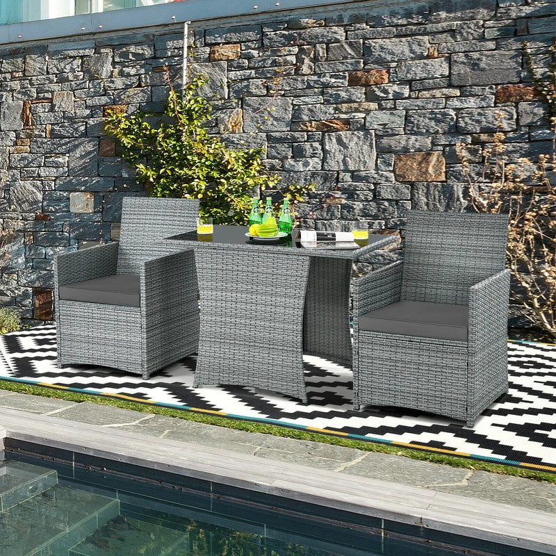 3 Pieces Patio Rattan Furniture Set with Cushioned Armrest Sofa by DirectDeals