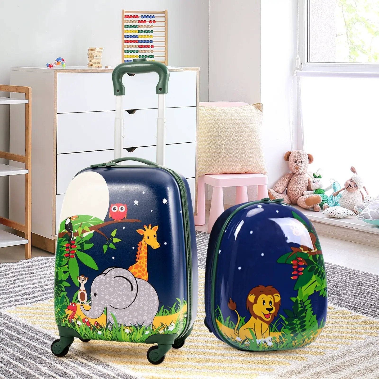 2 Pieces 12 Inch and 16 Inch Kids Carry on Suitcase Rolling Backpack School Luggage Set-Elephant by DirectDeals