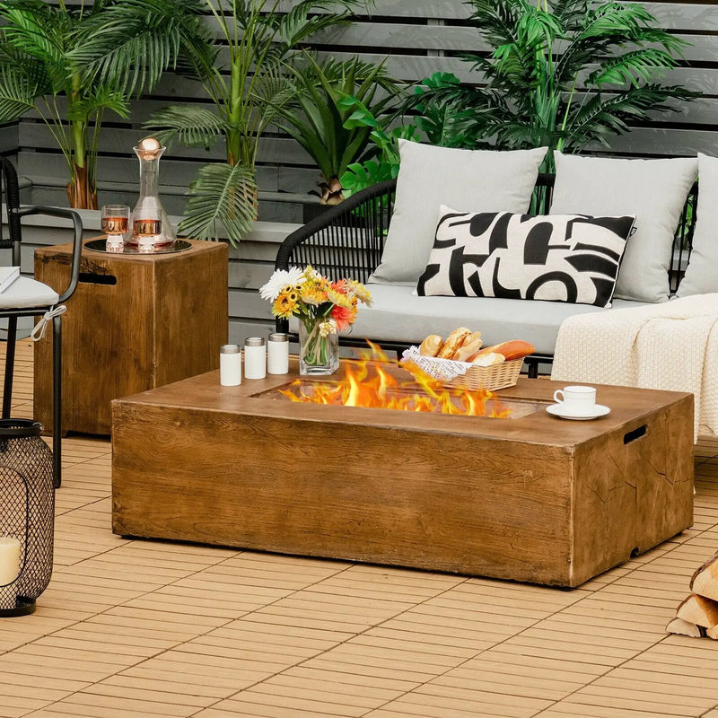 48 x 27 Inch Outdoor Gas Fire Pit Table 50 000 BTU with Lava Rocks and Cover by DirectDeals