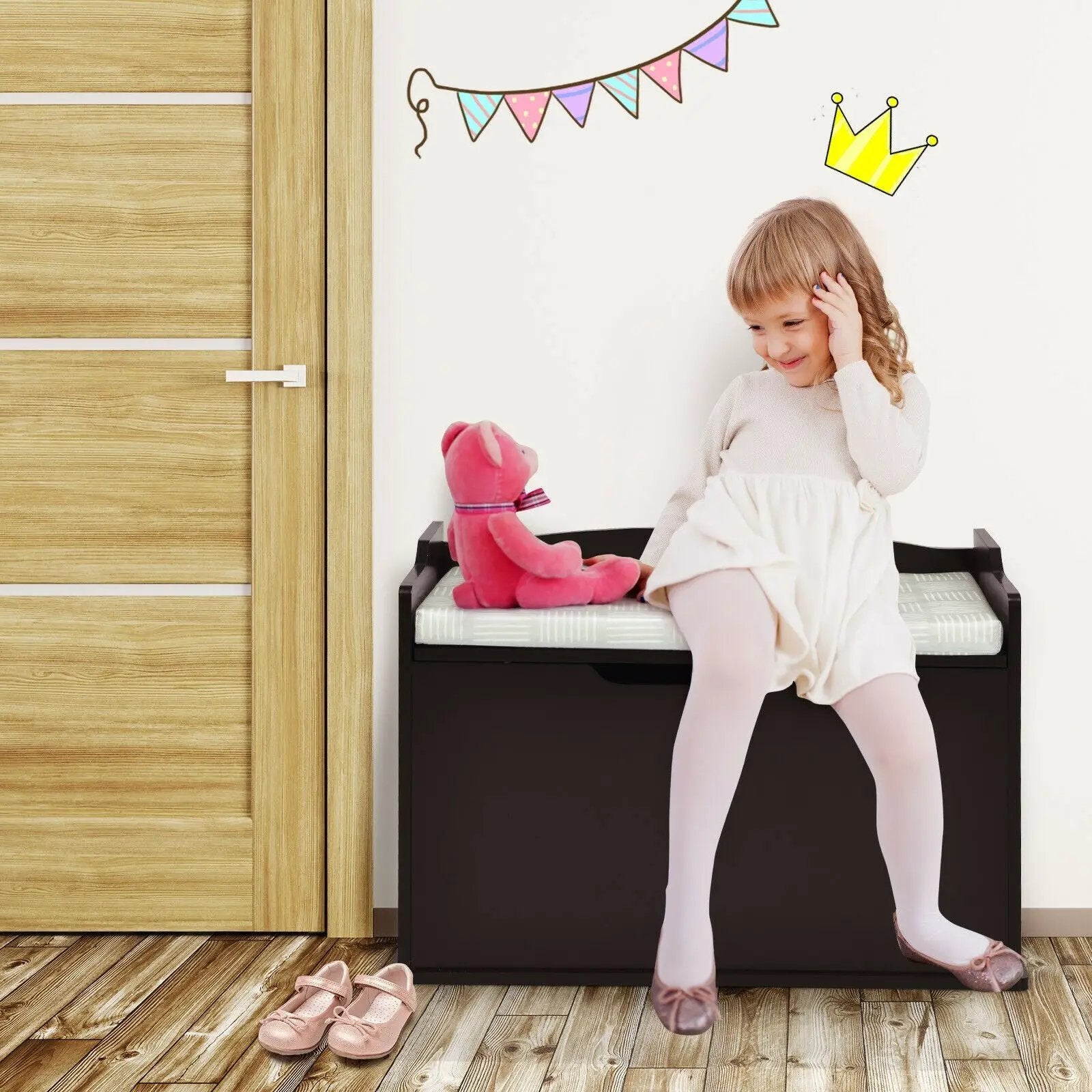 Kids Toy Wooden Flip-top Storage Box Chest Bench with Cushion Hinge by DirectDeals