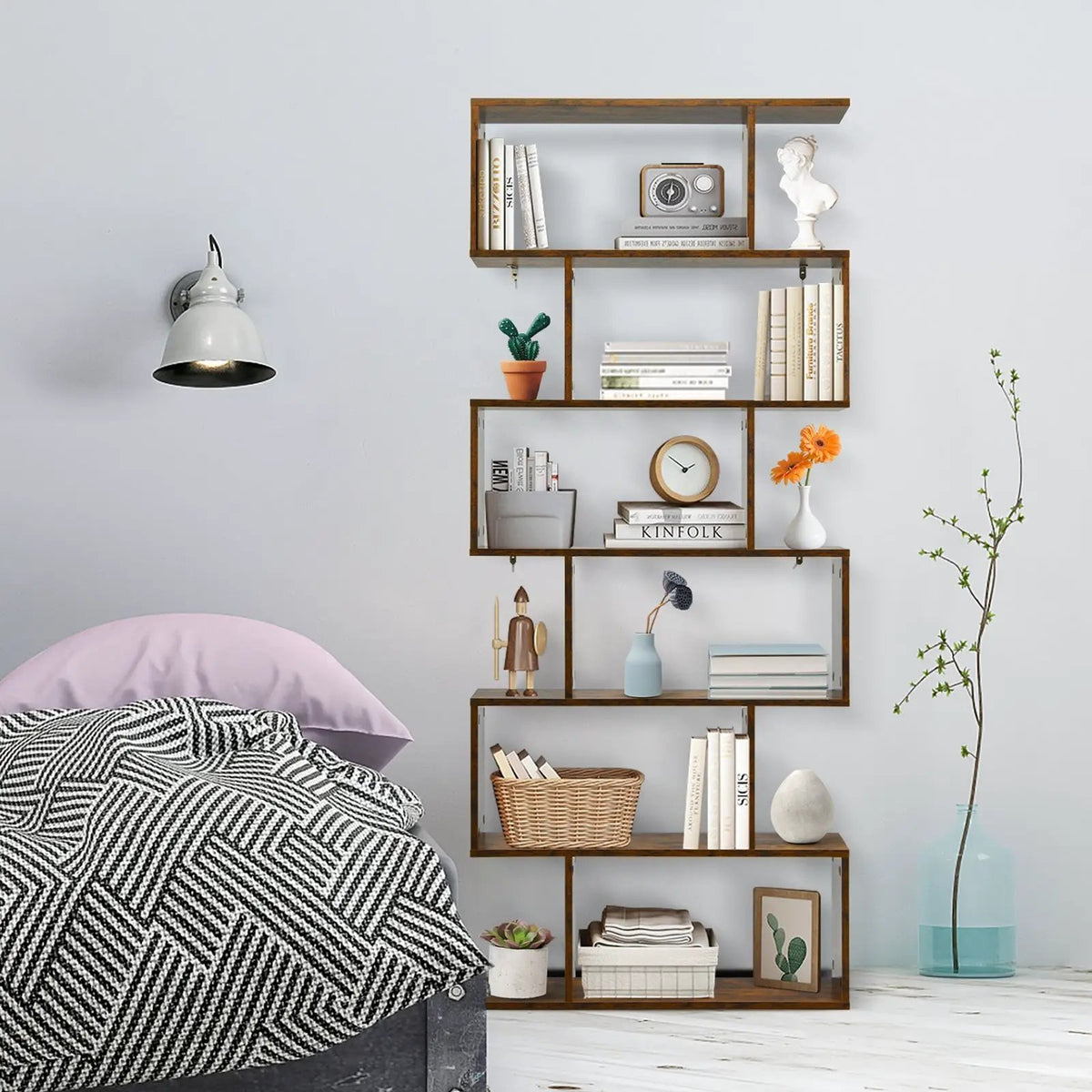 6 Tier S-Shaped Bookshelf Storage Display Bookcase Decor Z-Shelf, photo 2 of 10