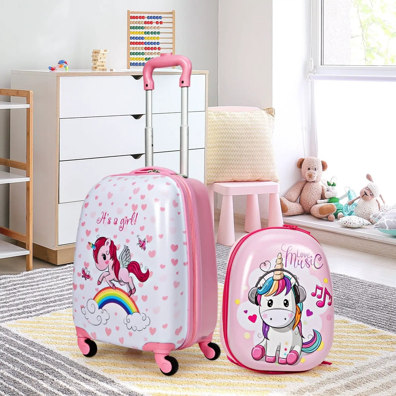 2 Pieces Kids Luggage Set 12 Inch Backpack and 16 Inch Kid Carry on Suitcase with Wheels by DirectDeals