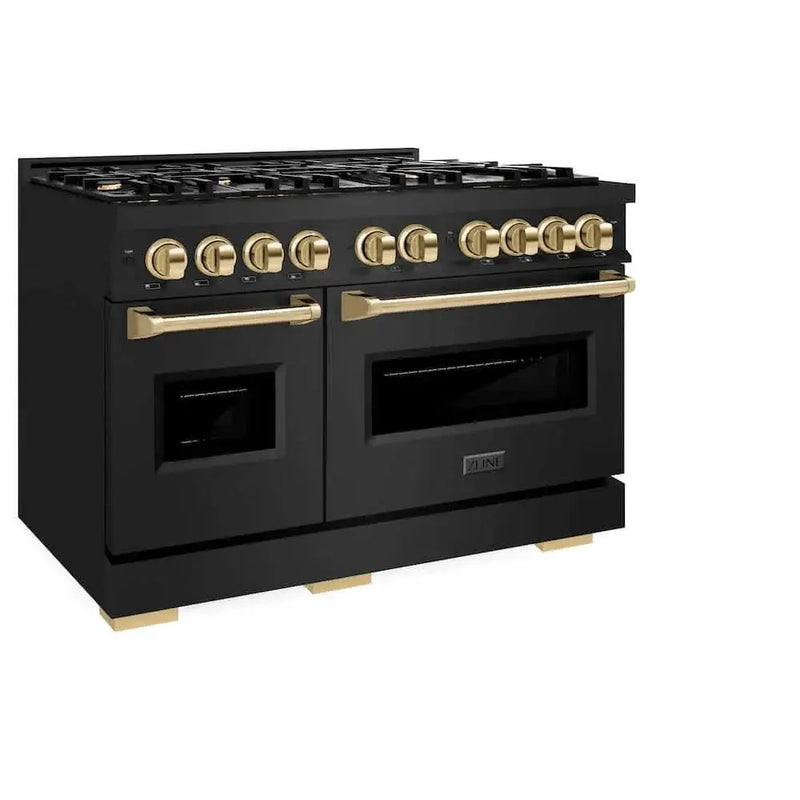 ZLINE 48" Classic Gas Range, Convection Gas Oven Black Stainless Steel, Gold CGRBZ-48-G by Farmhouse Kitchen and Bath