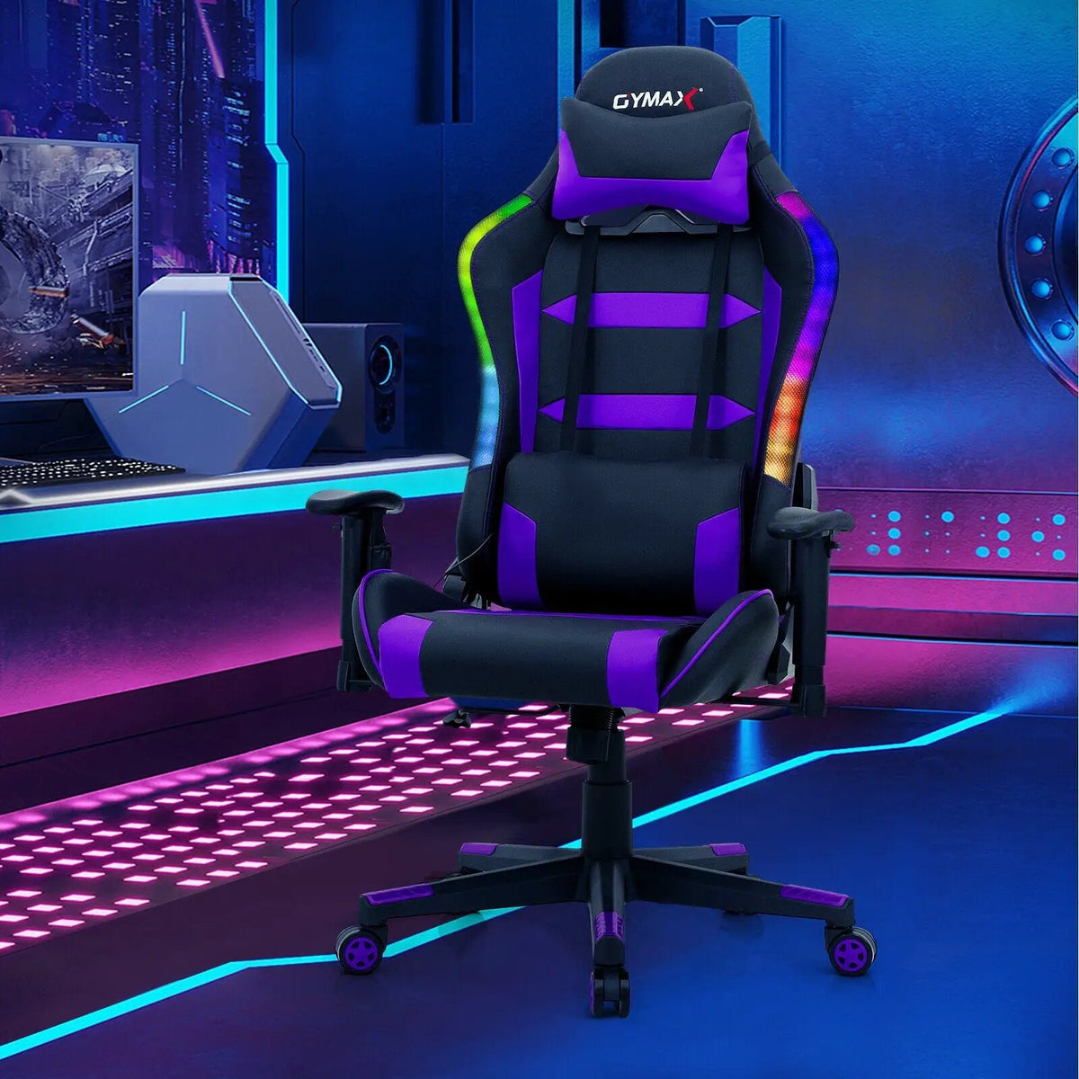 Adjustable Swivel Gaming Chair with LED Lights and Remote, photo 27 of 32