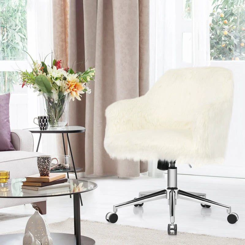 Modern Fluffy Faux Fur Vanity Office Chair for Teens Girls-Beige by DirectDeals