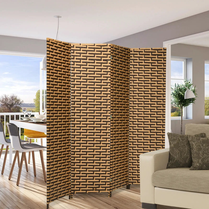 4 Panel Folding Privacy Partition Room Divider with Rustproof Hinge-Yellow by DirectDeals