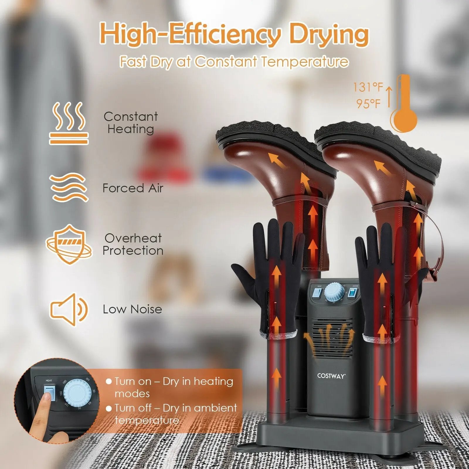 Electric Shoe Boot Dryer 4 Shoes with 180 Mins Timer Ozone Disinfection by DirectDeals