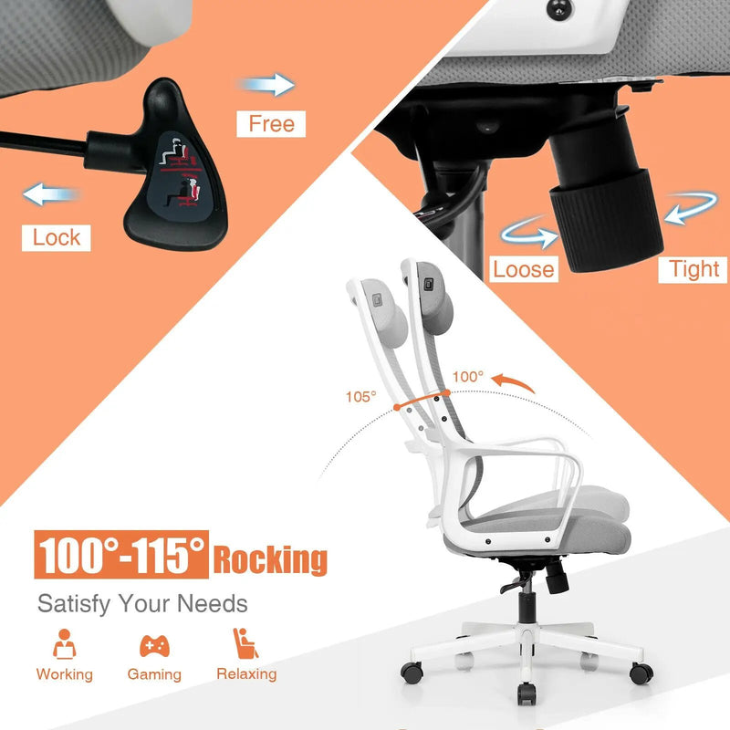 Adjustable Mesh Office Chair with Heating Support Headrest by DirectDeals