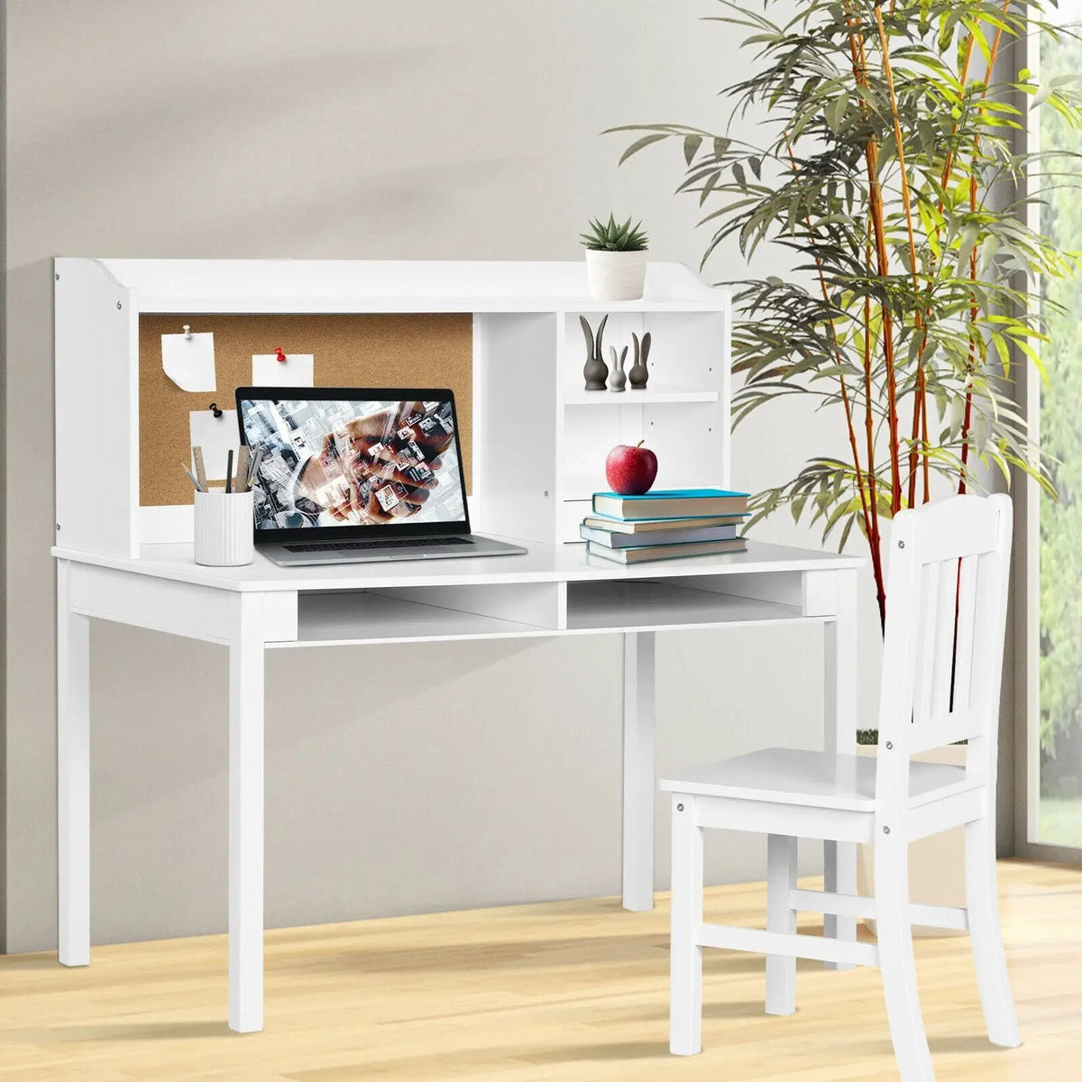 Kids Desk and Chair Set Study Writing Desk with Hutch and Bookshelves, photo 2 of 10