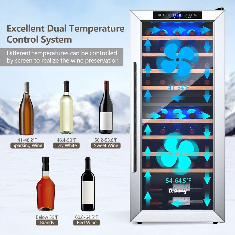 43 Bottle Wine Cooler Refrigerator Dual Zone Temperature Control with 8 Shelves-Black by DirectDeals