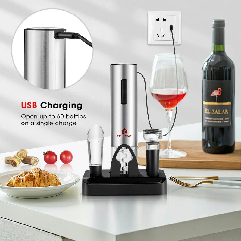 6-in-1 Electric Wine Bottle Opener Set with Foil Cutter by DirectDeals