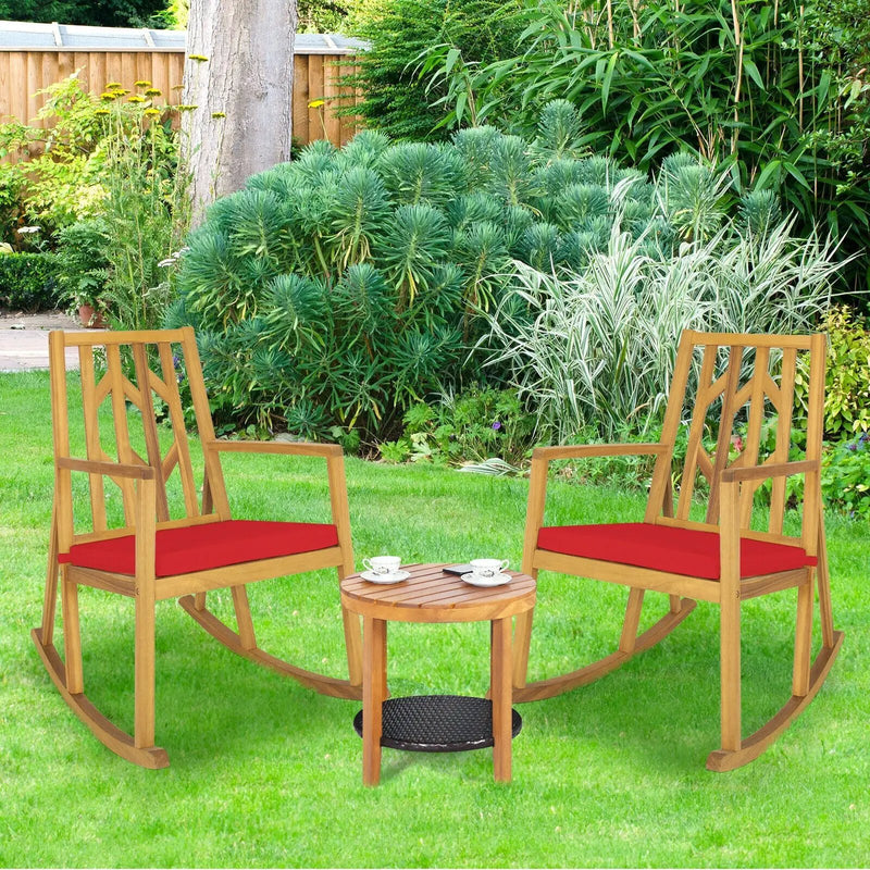 Patio Acacia Wood Rocking Chair Sofa with Armrest and Cushion for Garden and Deck by DirectDeals