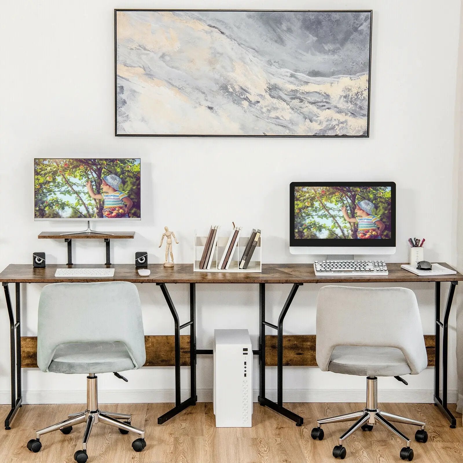 88.5 Inch L Shaped Reversible Computer Desk Table with Monitor Stand by DirectDeals