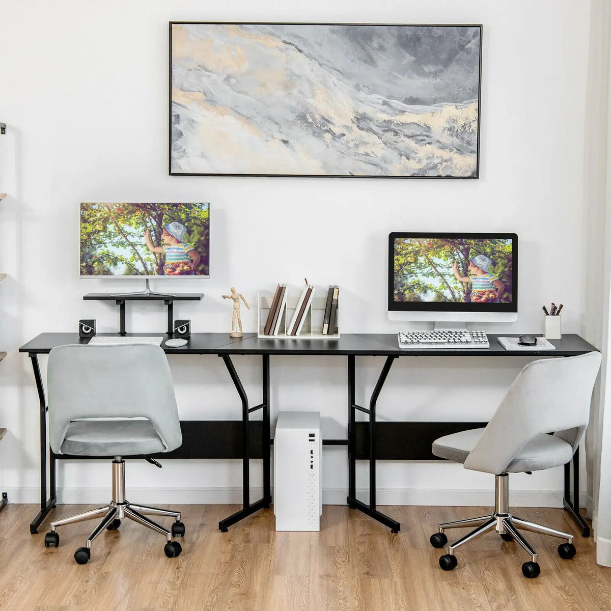 88.5 Inch L Shaped Reversible Computer Desk Table with Monitor Stand, photo 20 of 24