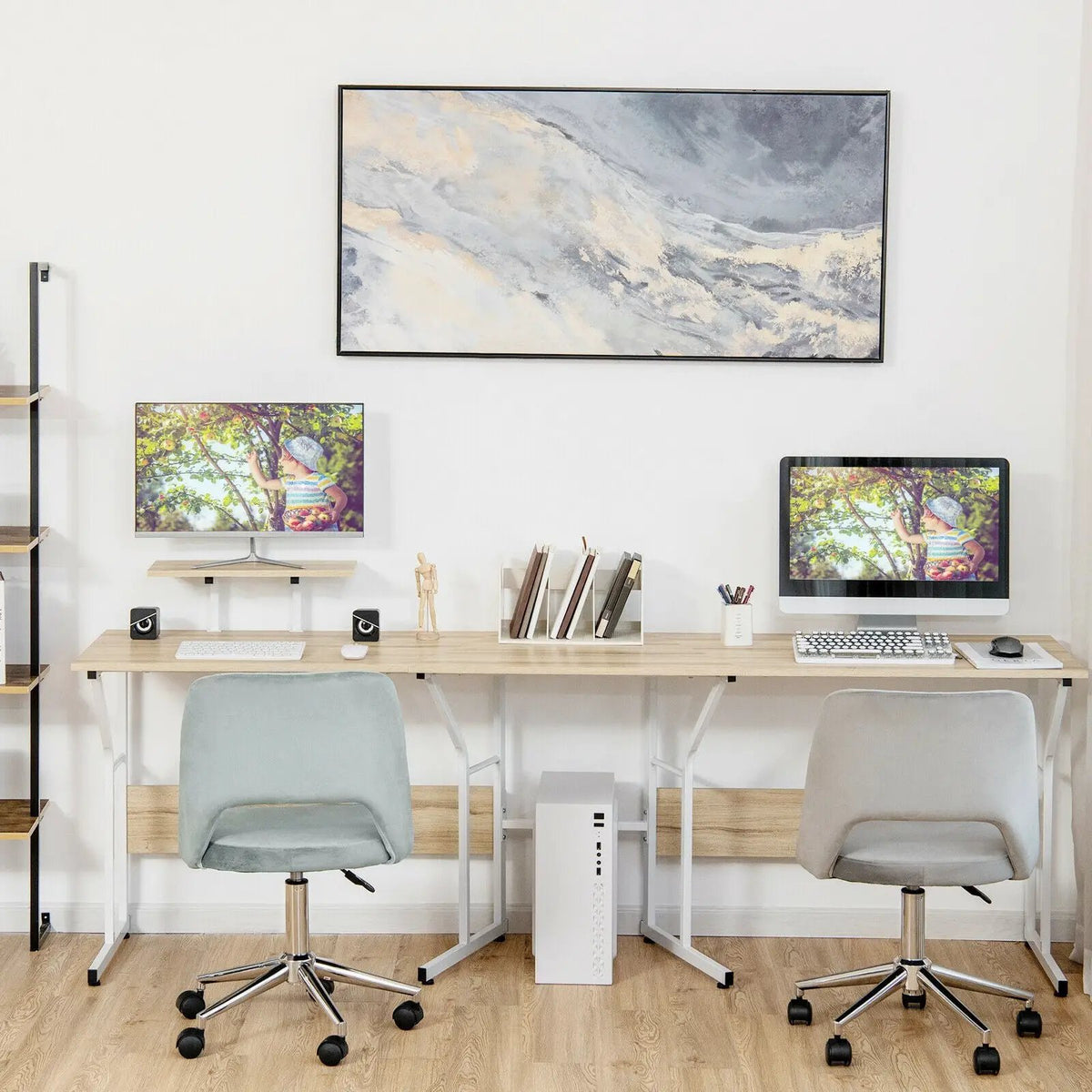 88.5 Inch L Shaped Reversible Computer Desk Table with Monitor Stand, photo 19 of 24