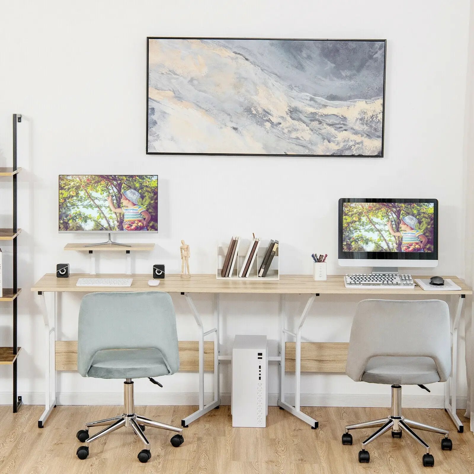 88.5 Inch L Shaped Reversible Computer Desk Table with Monitor Stand by DirectDeals