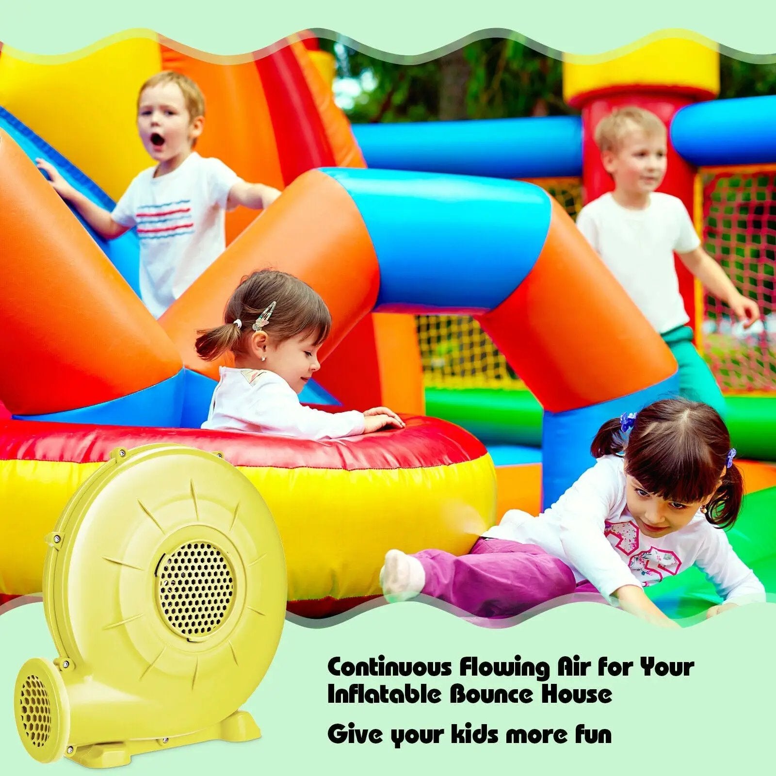 350 Watt 0.5 HP Air Blower Pump Fan for Inflatable Bounce House and Bouncy Castle-Yellow by DirectDeals