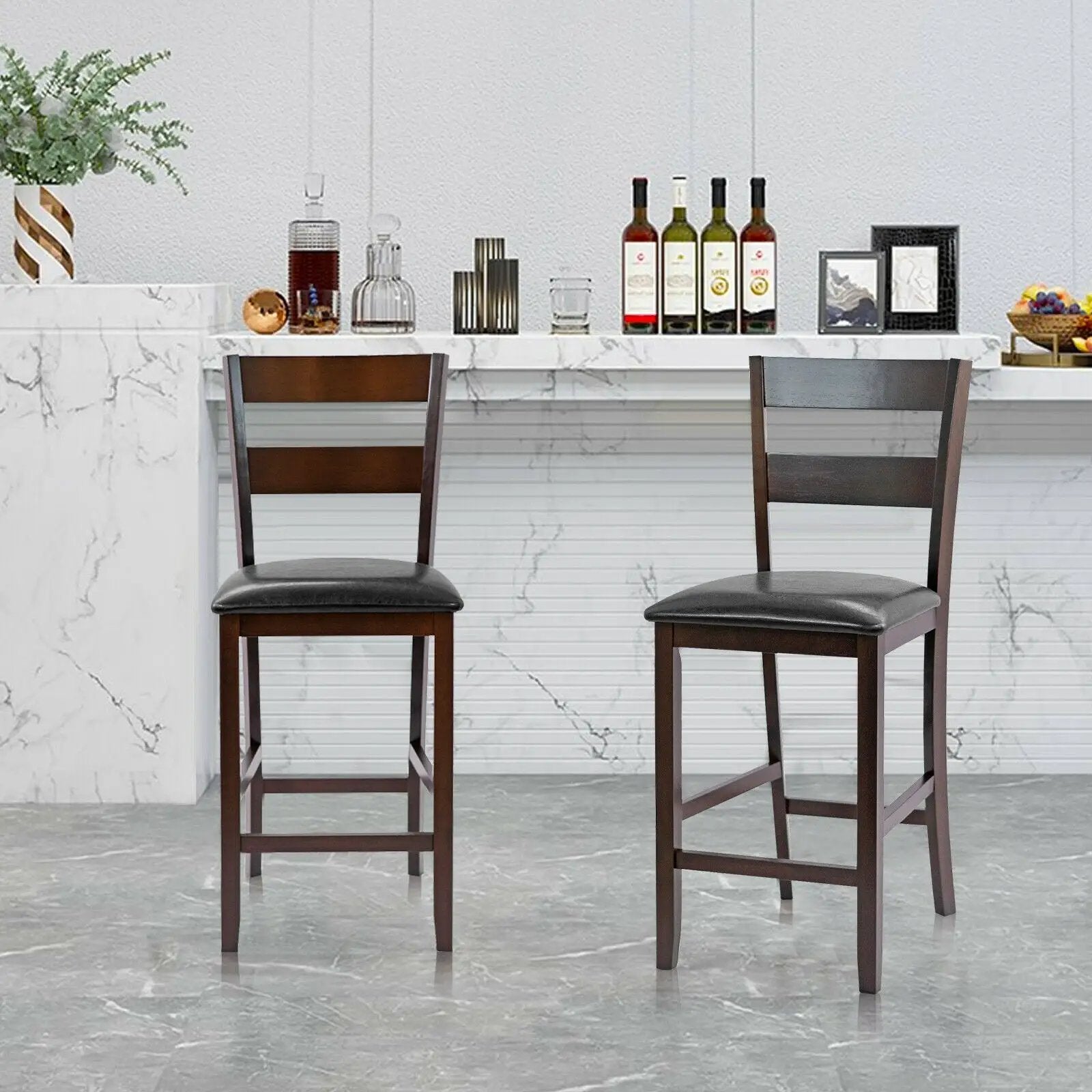 2-Pieces Upholstered Bar Stools Counter Height Chairs with PU Leather Cover by DirectDeals