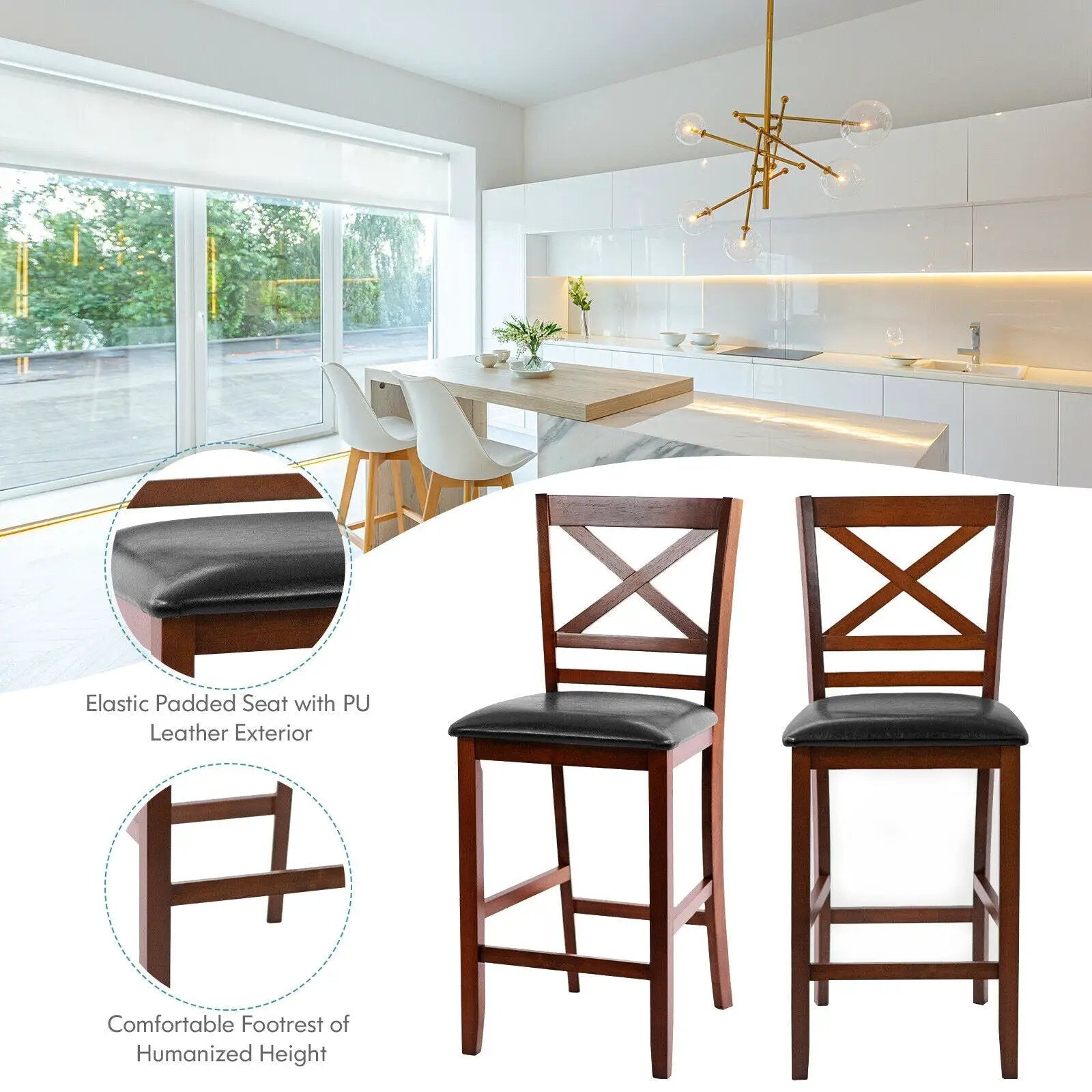 Set of 2 Bar Stools 25 Inch Counter Height Chairs with by DirectDeals