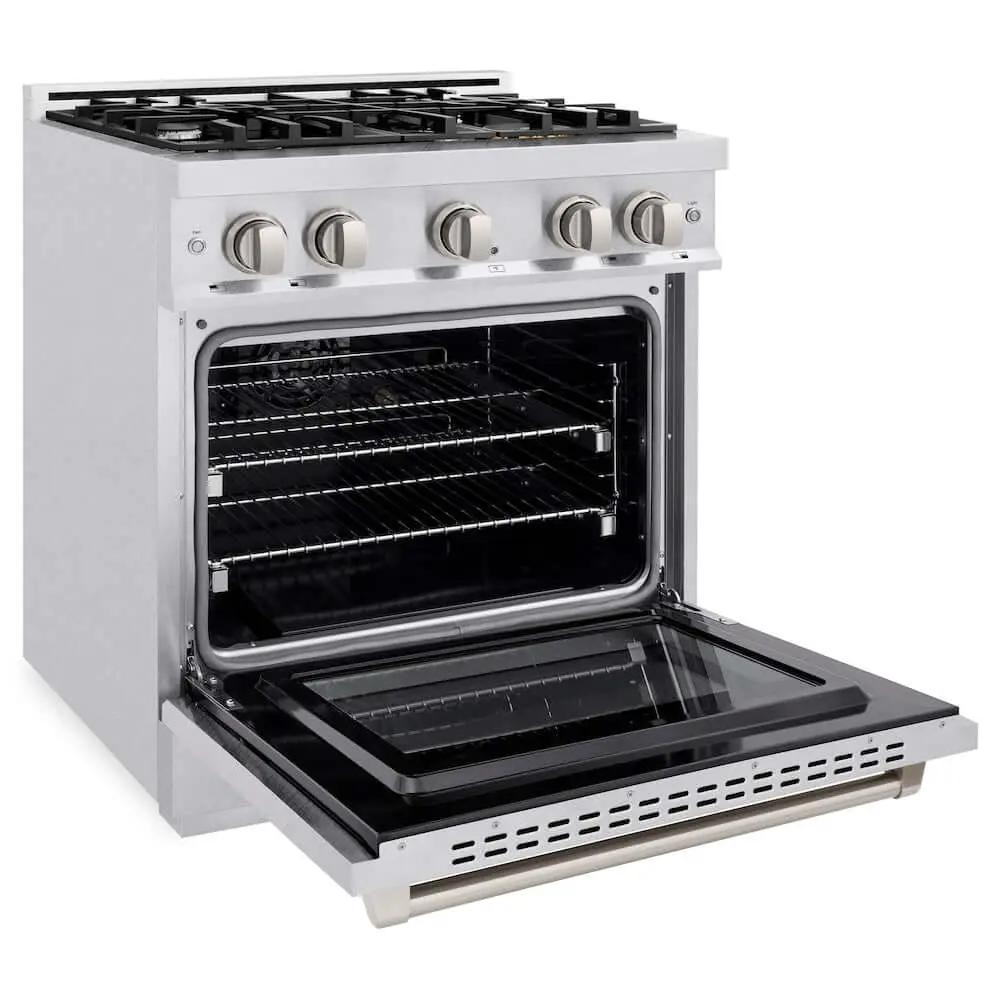 ZLINE 30" Select Dual Fuel Range Gas Cooktop Electric Convection Oven DuraSnow® Stainless Steel HDRS-30 by Farmhouse Kitchen and Bath