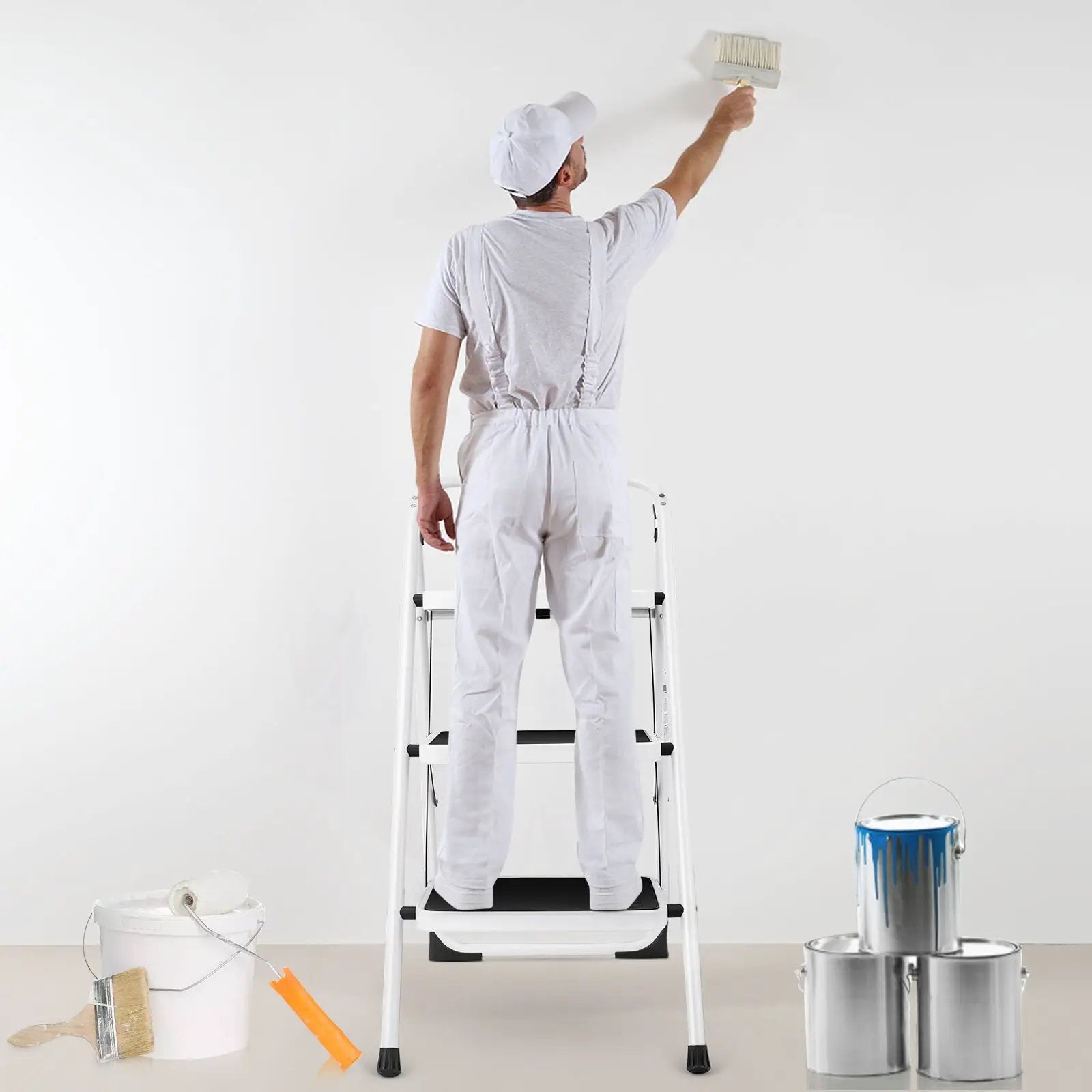 Folding 3-Step Ladder with Handgrip and Anti-Slip Platform by DirectDeals
