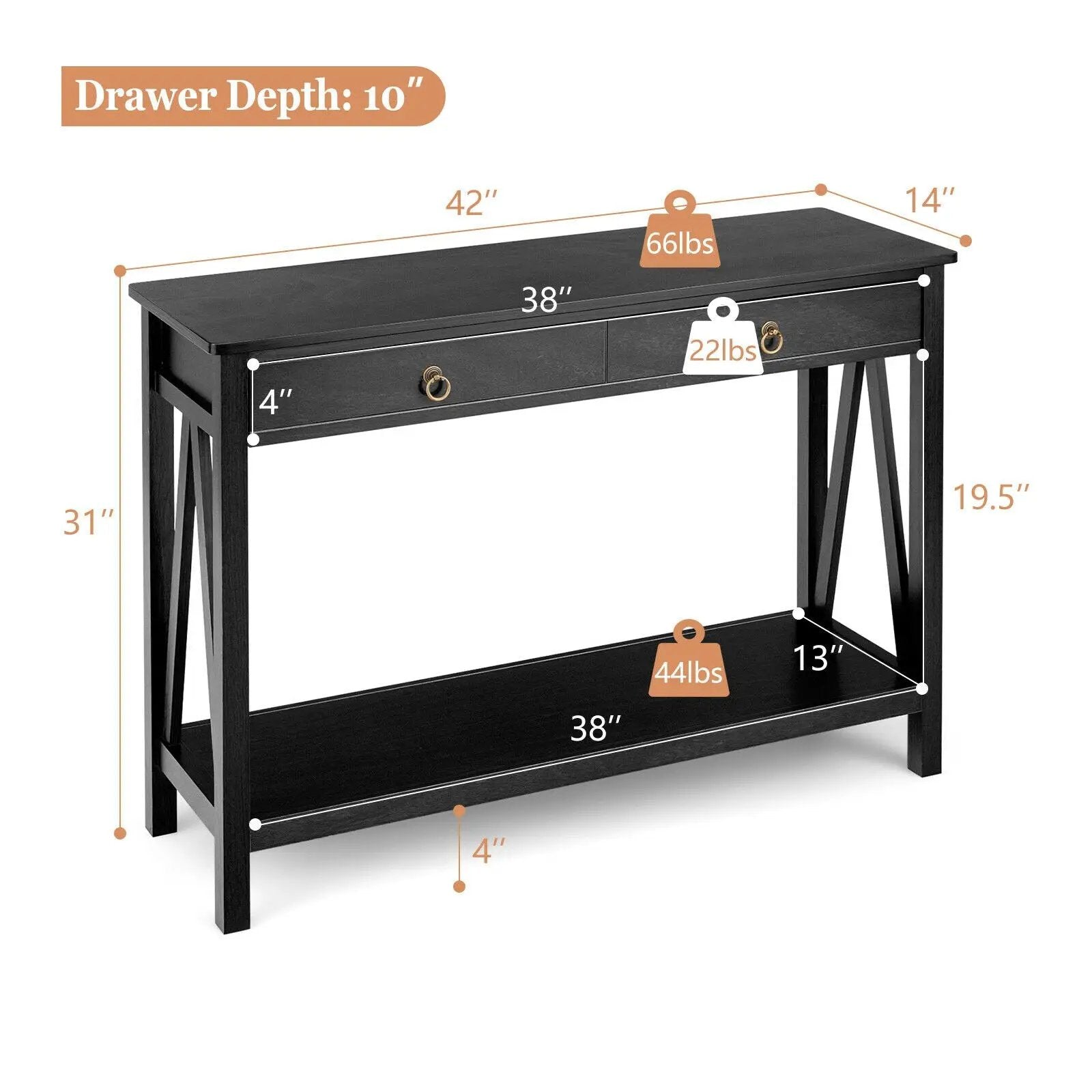 Console Table with Drawer Storage Shelf for Entryway Hallway by DirectDeals