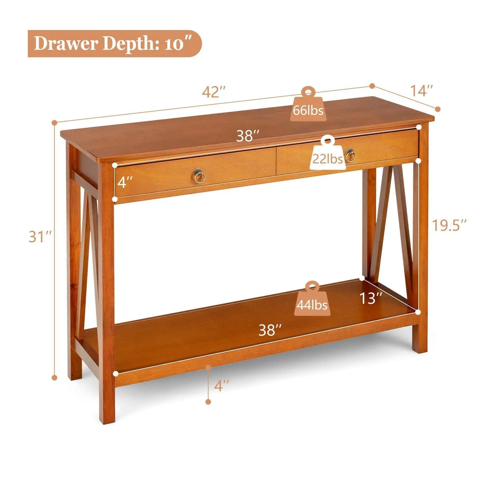 Console Table with Drawer Storage Shelf for Entryway Hallway by DirectDeals