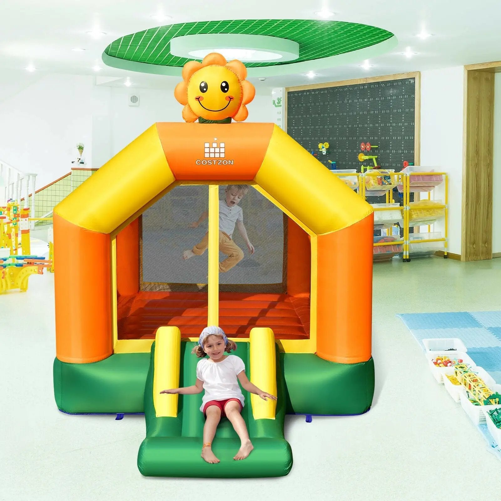 Kids Inflatable Bounce Jumping Castle House with Slide without Blower by DirectDeals