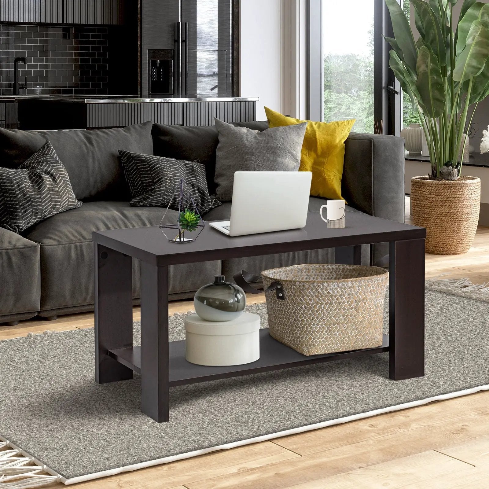 Rectangular Cocktail Coffee Table with Storage Shelf by DirectDeals