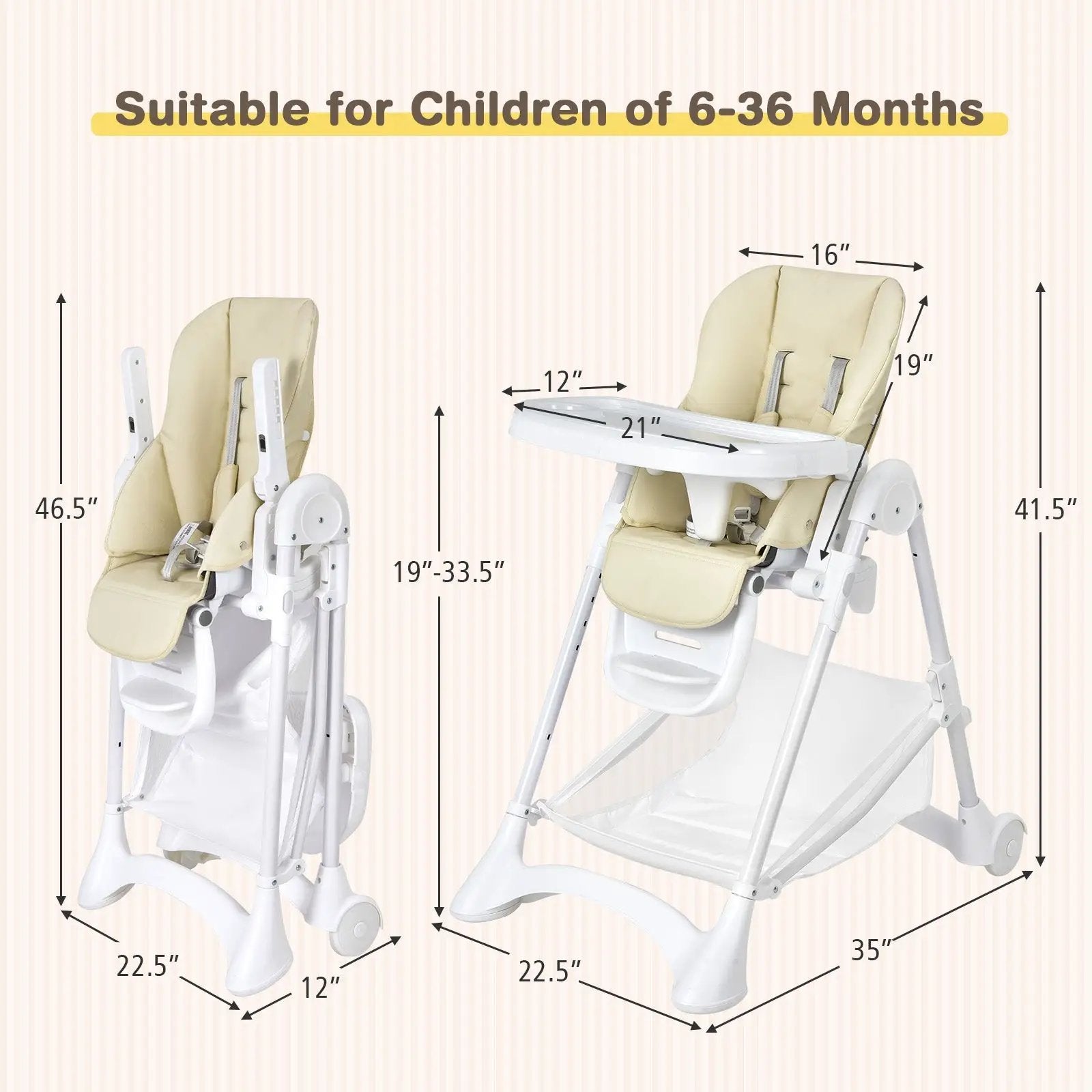 Baby Convertible Folding Adjustable High Chair with Wheel Tray Storage Basket by DirectDeals