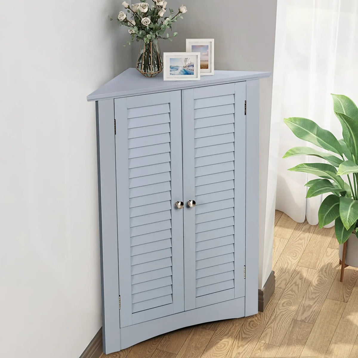 Bathroom Corner Storage Freestanding Floor Cabinet with Shutter Door, photo 18 of 24
