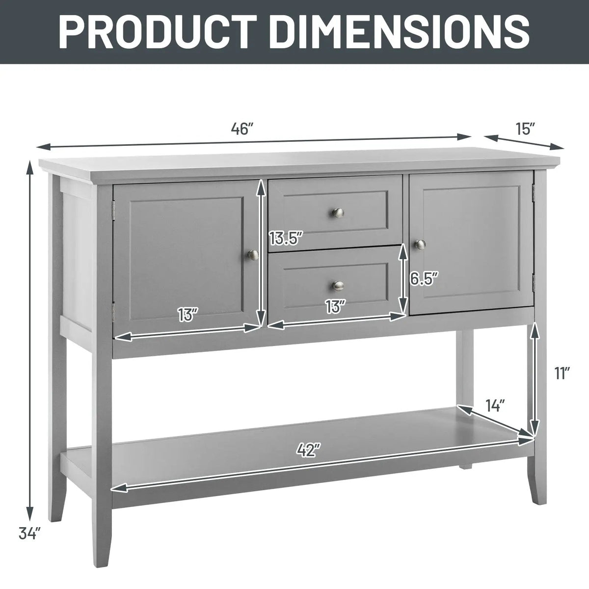 Wooden Sideboard Buffet Console Table with Drawers and Storage, photo 5 of 11