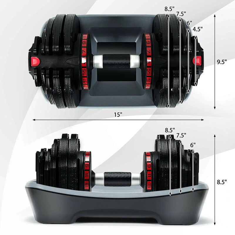 55 Lbs Adjustable Dumbbell with 18 Weights Storage Tray for Gym Home Office by DirectDeals